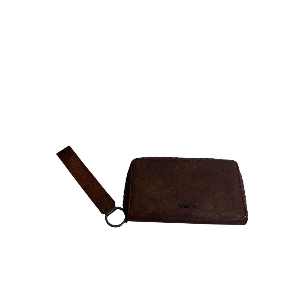 Wrangler Wristlet Wallet OS Brown Faux Leather Zip Around Organizers Womens
